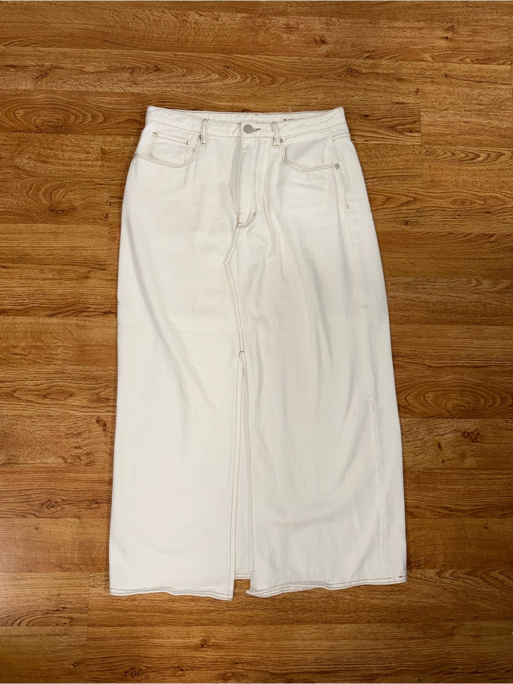 Blank NYC White Denim Midi Skirt with Front Slit